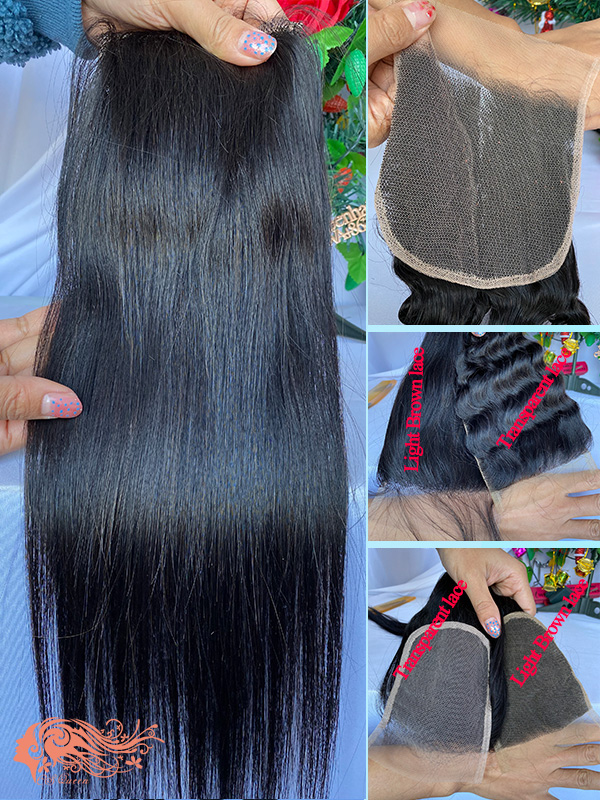 Csqueen 9A Straight hair 4*4 Transparent Lace Closure 100% Unprocessed Hair - Click Image to Close